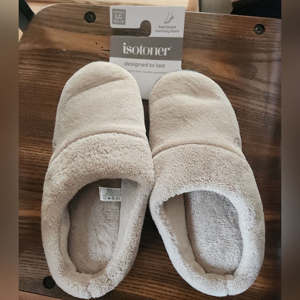 Isotoner Cozy Beige Memory Foam Slippers